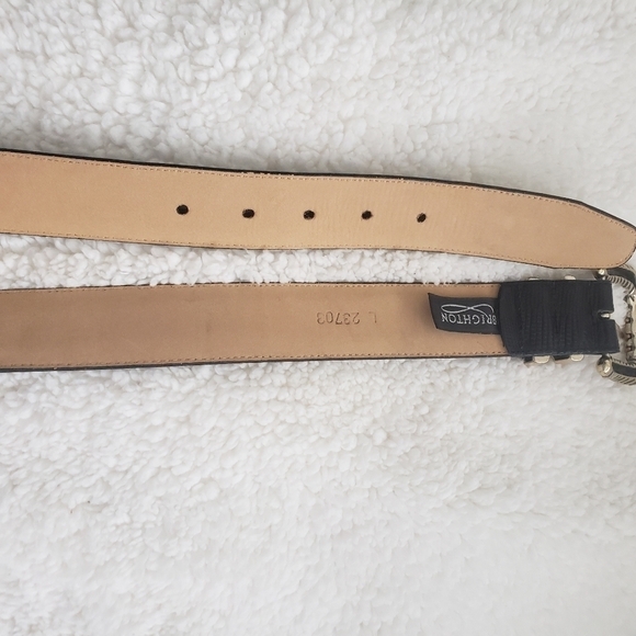 BRIGHTON Women's Black Leather Belt Silver and Gold Tone Buckle Scroll Work - Picture 3 of 14
